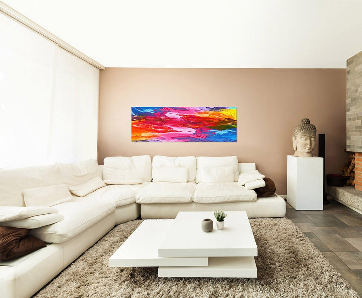Paul Sinus Art Panoramabild auf Leinwand und Keilrahmen 150x50cm Handmalerei Farben abstrakt