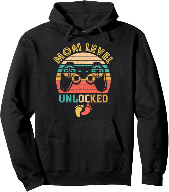 Mom Level Unlocked Pregnancy Announcement Couple Pullover Hoodie