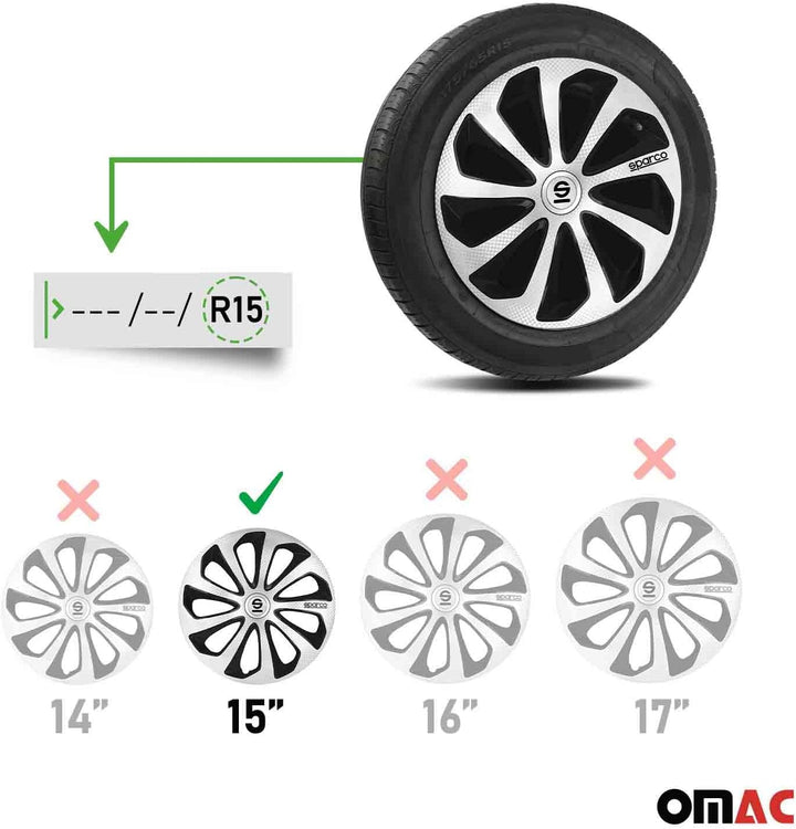 Satz Sparco Radzierblenden Sicilia 15-Zoll Silber/Schwarz/Karbon