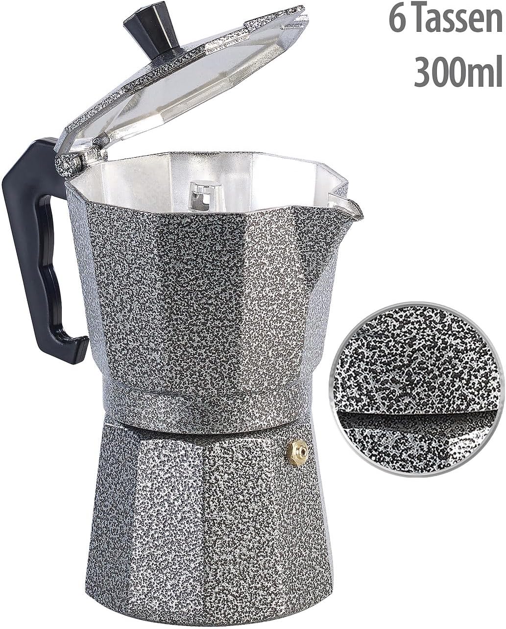Espressokocher Gas: 2er Set Espresso-Kocher in Hammerschlag-Optik, für 6 Tassen, 300 ml (Mokkakannen