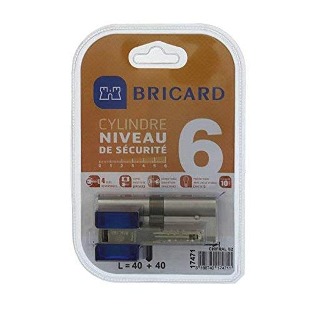 BRICARD 17471 Doppeltes Zylinderschloss, Eingang chifral S2 40 + 40 vernickelt Acier Nickelé 80 = 40