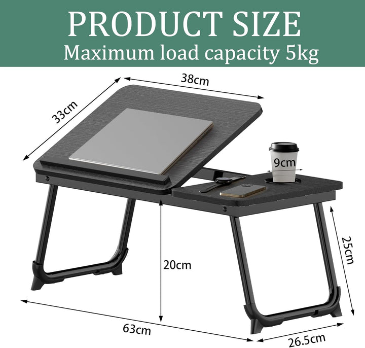 Soontrans Laptoptisch 63x27x33CM, Laptop Tisch mit Winkelverstellbar und Cup Slot, MDF, Betttisch mi