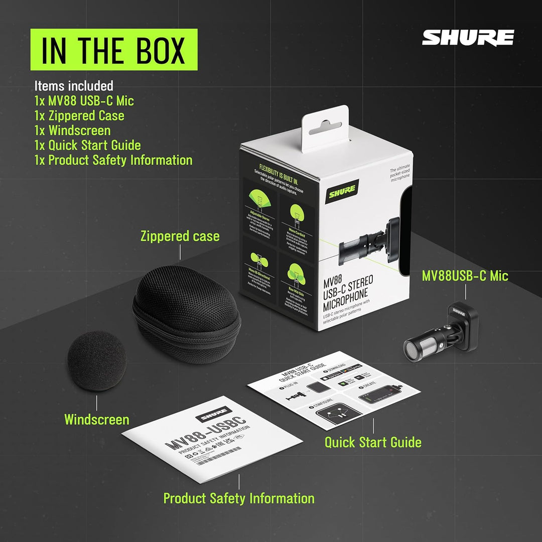 Shure MV88 USB-C Stereo-Mikrofon für Mobile Aufnahmen und Vlogging – mit Auto-Level-Modus, Echtzeit-