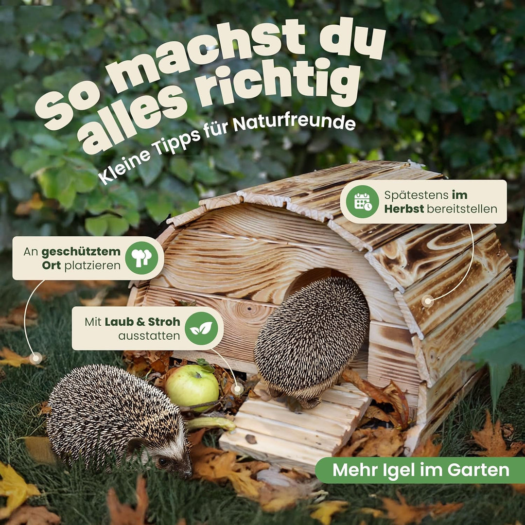 zooprinz Igelhaus aus Vollholz – winterfest & wetterfest, mit Bodenplatte – Labyrinth-Eingang gegen