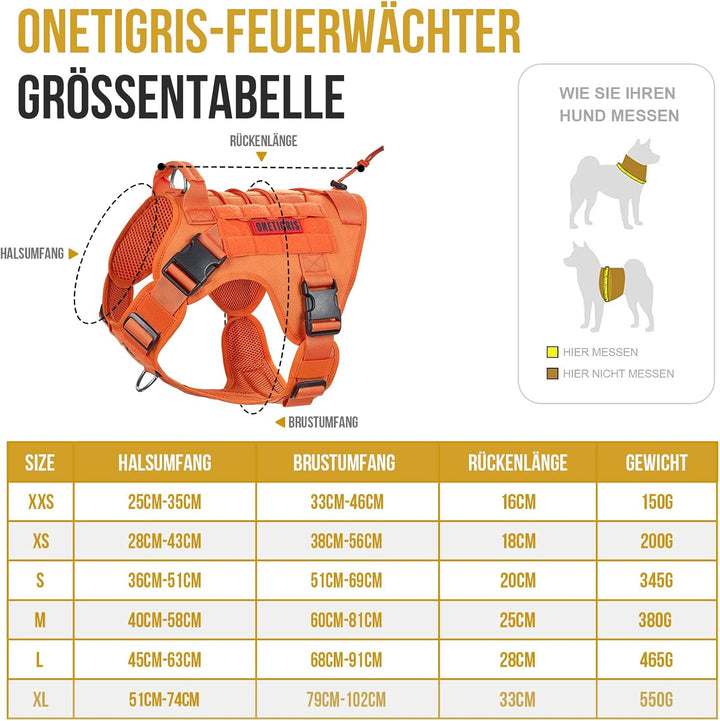 OneTigris Hundegeschirr Mittelgrosse Hunde, FIRE Watcher Taktische Geschirr mit Griffe und D-Ring No