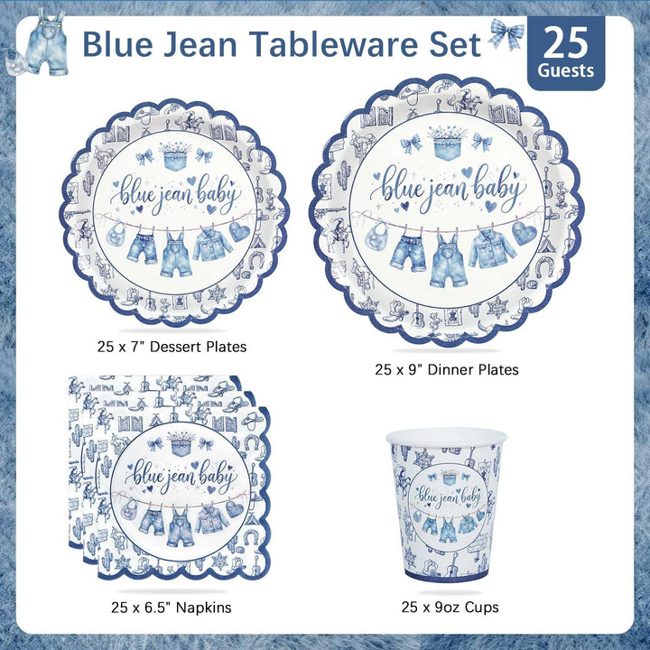 Heboland Babyparty Junge Pappteller Set für 25 Gäste, 125 Stück its a boy Baby shower mit Teller für