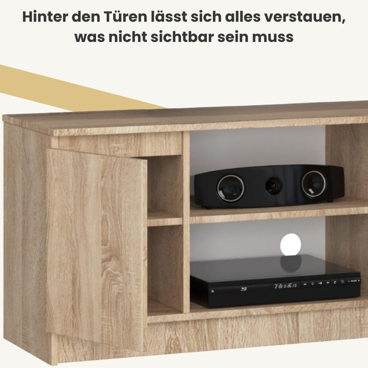 AKORD Fernsehkommode K-120 | EIN offenes Regalfach | 2 Ablagen mit Türen Links und rechts | H55 x B1