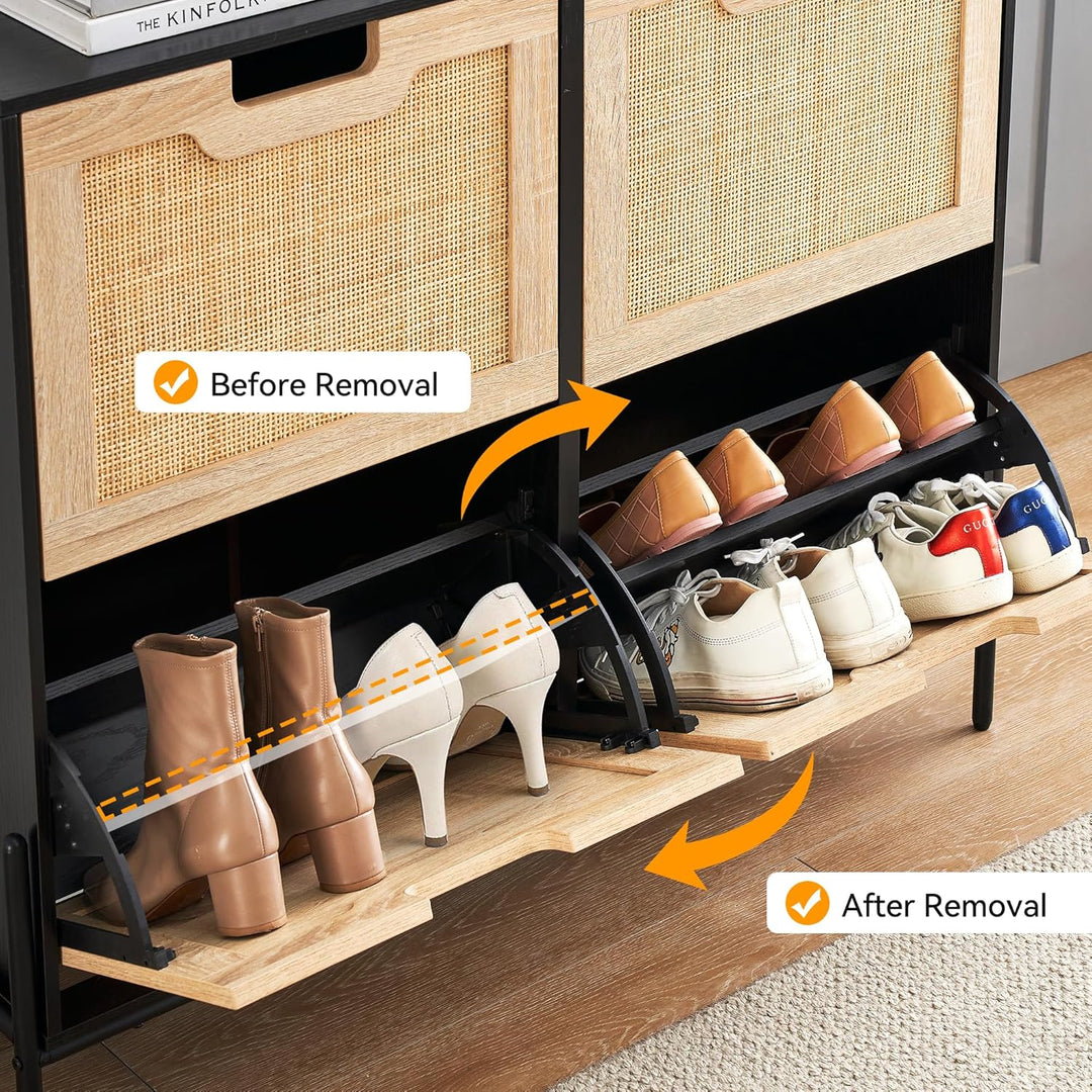 Schuhschrank Mit 4 Klappen, Schuhregal Schuhkipper Schmal, Schuhablage Verstellbar, Schuhkommode für