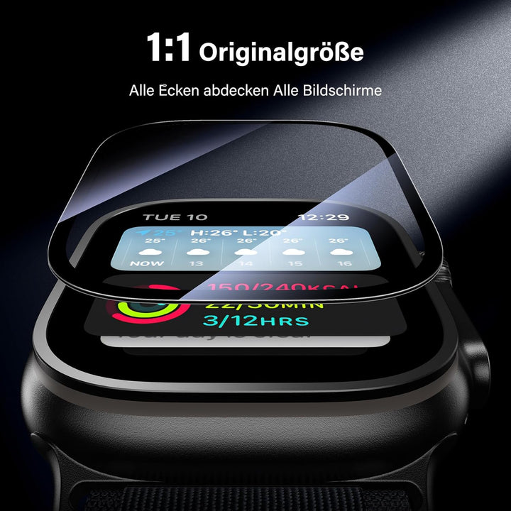 UniqueMe für 2 Stück Apple Watch Ultra 2/1 49mm Full Screen 7H Displayschutz - [Sicherer Halt] Langl