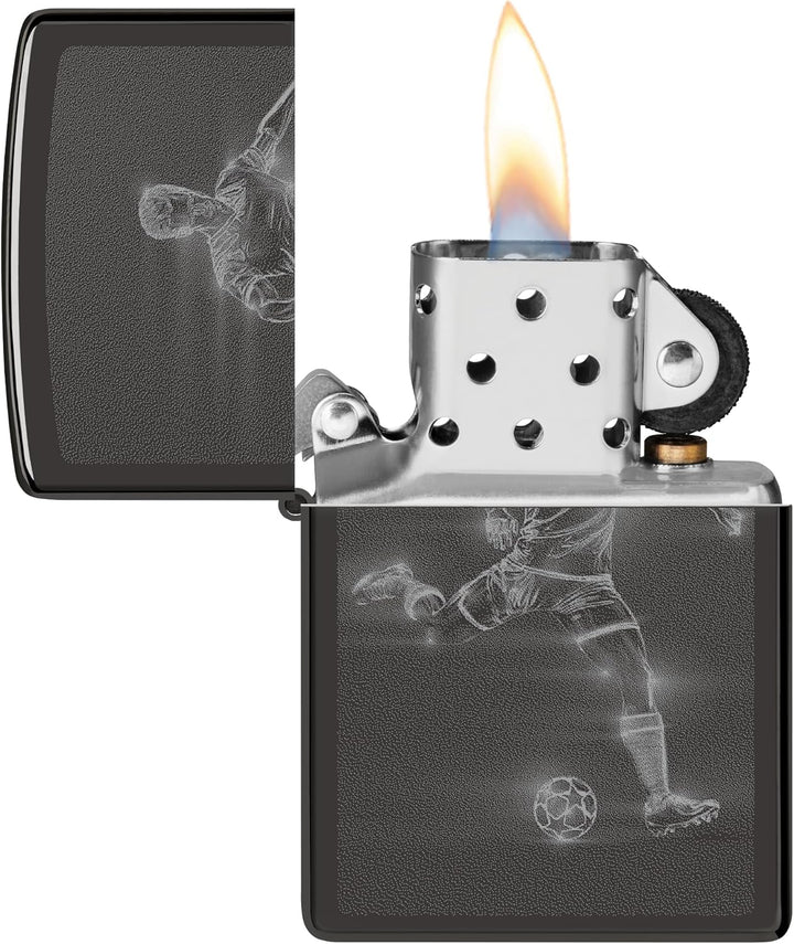 Zippo Sturmfeuerzeug - Soccer Player in Action, High Polish Black, Photo Image - Nachfüllbar - Wiede