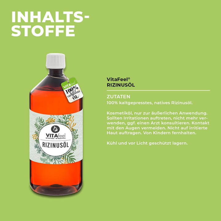 GreatVita Rizinusöl - 100 Procent reines kaltgepresstes Öl, nativ Ph. Eur., 3 x 1000 ml, Wimpern Ser