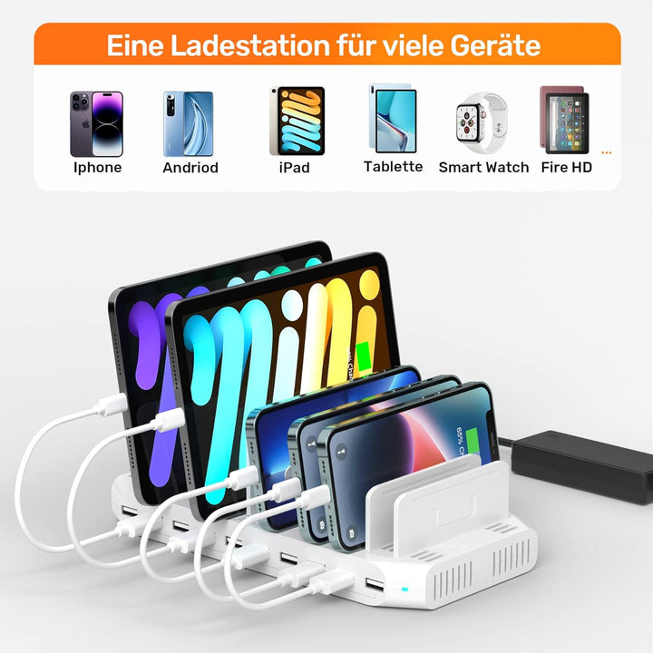 Alxum 60W USB Handy Ladestation Mehrfach,10 Ports 5V/2.4A Ladestation Mehrere Geräte mit verstellbar