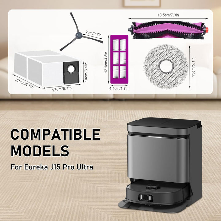 Ersatzteil für Eureka J15 Pro Ultra Staubsauger Zubehör Set, Hauptbürste,4 Wischtücher,3 Staubbeutel