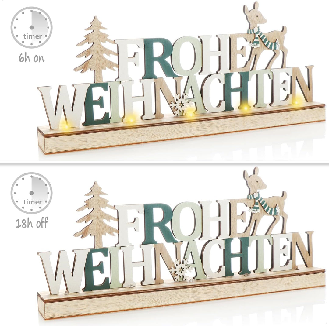 COM-FOUR® LED Deko Aufsteller aus Holz - beleuchteter Schriftzug auf Holzsockel - Deko-Schriftzug zu