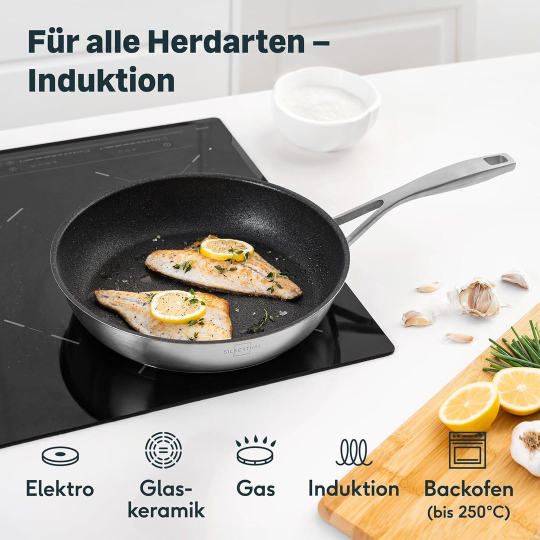 SILBERTHAL Induktion Pfannen Set - Bratpfannen 2er Set - Induktionsgeeignet - 28cm &amp; 24cm - Edelstah