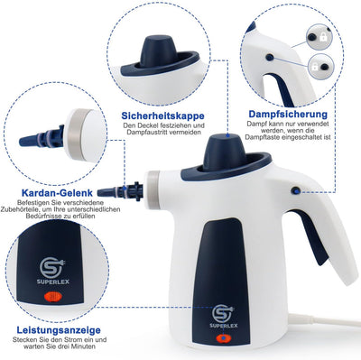 Superlex 10-in-1 Dampfreiniger Handgerät für die Reinigung, Tragbarer Handdampfreiniger 3,5 bar Damp