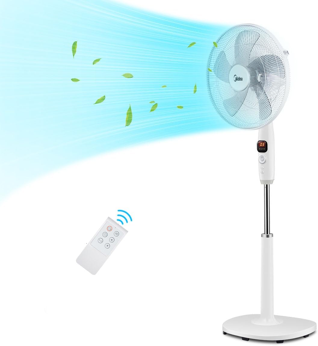 Midea FS40-16CR DC Motor Standventilator leise Extreme,mit Fernbedienung,12 Geschwindigkeiten,12H Ti