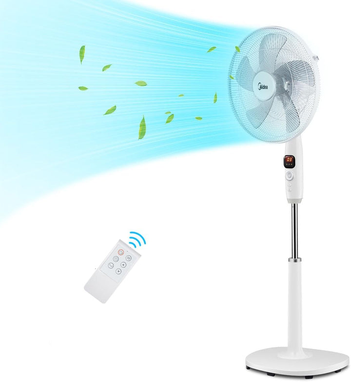 Midea FS40-16CR DC Motor Standventilator leise Extreme,mit Fernbedienung,12 Geschwindigkeiten,12H Ti