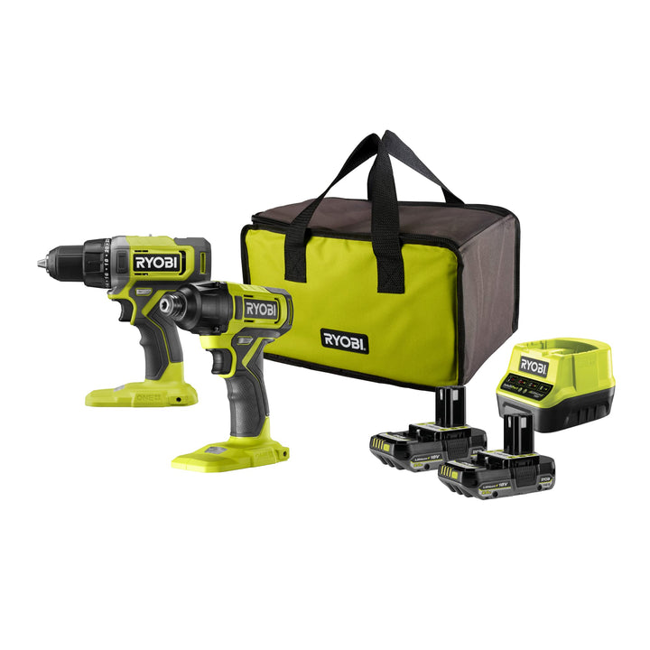 Ryobi - Duo 18 V One+ Bohrmaschine + Schlagschrauber, inkl. 2 Akkus 2 Ah und Ladegerät, in Transport