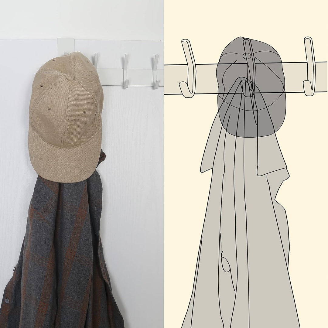 SKOLOO Türgarderobe mit 6 Haken, Türhaken Zum Einhängen Ohne Bohren, Kleiderhaken Tür für Küche, Bad