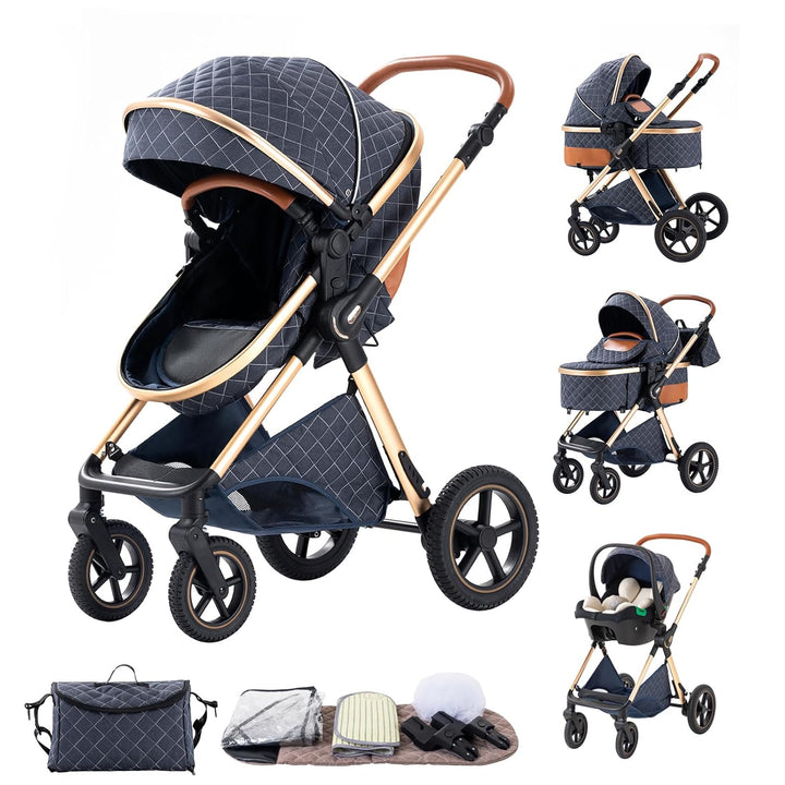 BEBBY Kinderwagen, Standard-Kinderwagen, Kinderwagen 3 in 1,Kinderwagen mit Faltbarem Tragbarem für