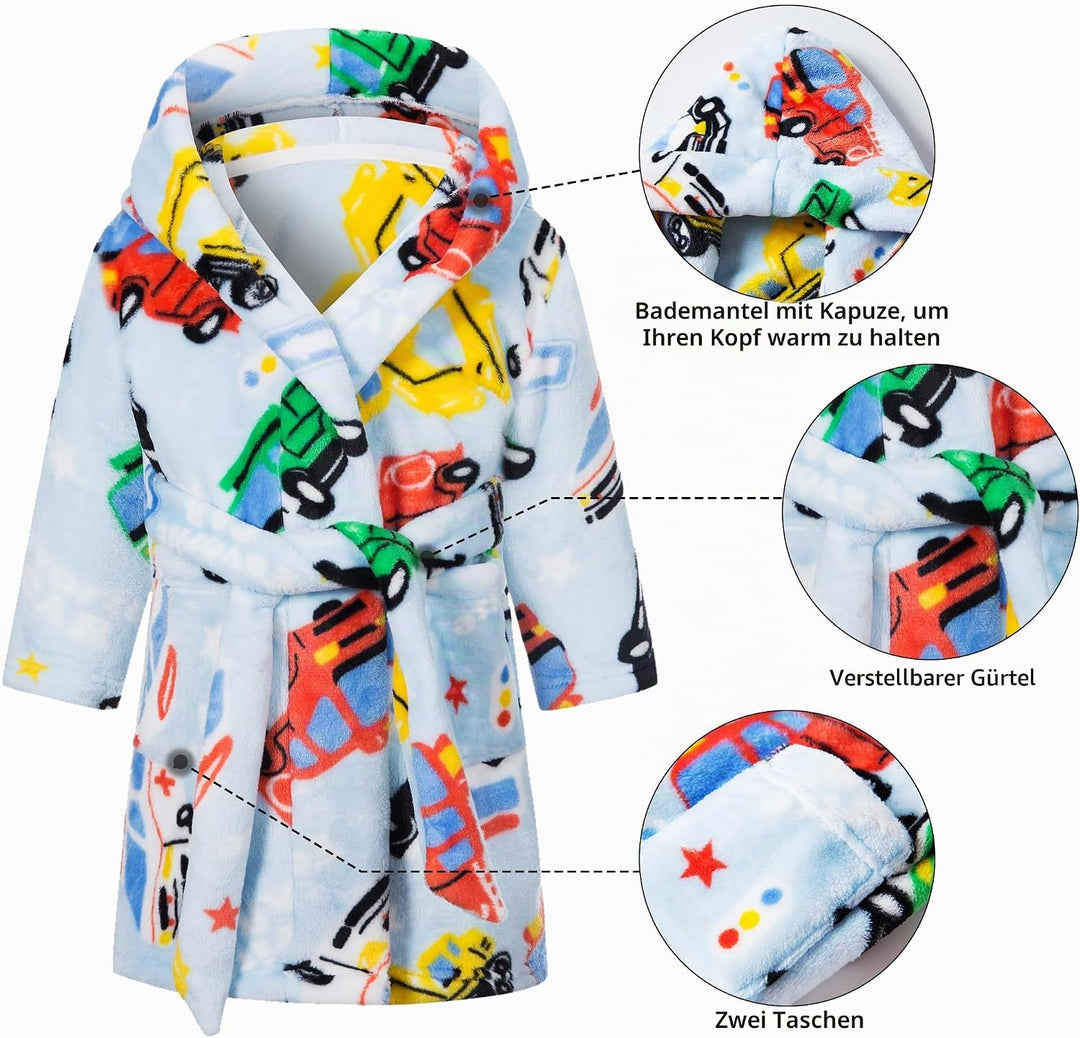 Bademantel für Kinder Mädchen Jungen Fleece Kinderbademantel mit Kapuze, Flanell Flauschig Morgenman