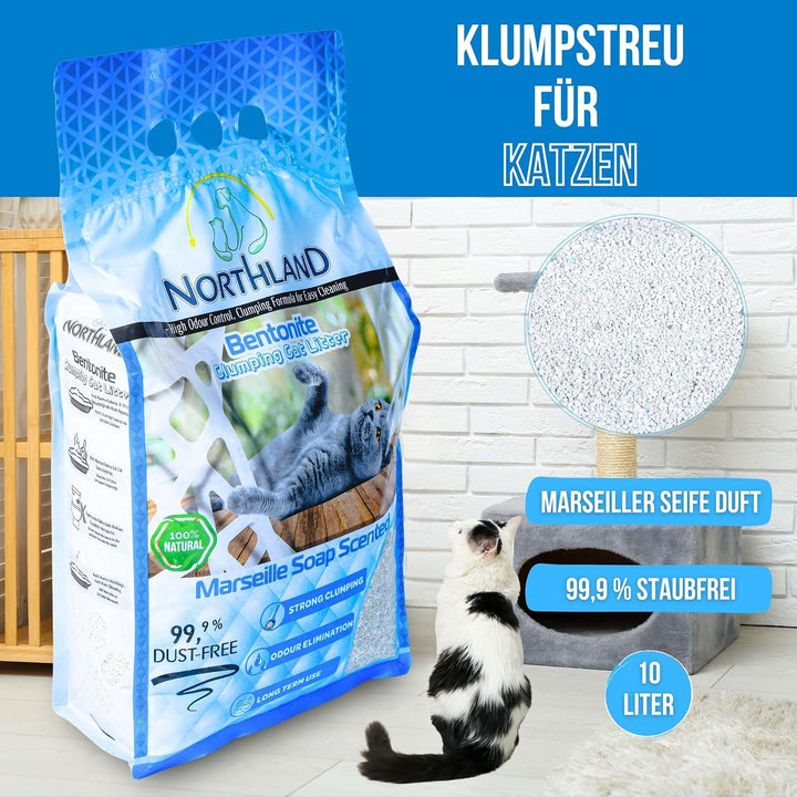 Katzenstreu Marseiller Seife Duft 10L | 100% Natürlich & 99,9% Staubfrei | Extra Stark Klumpend & Ge