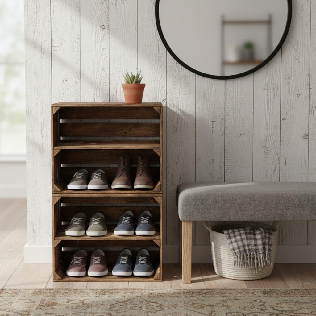 Teramico Holzkisten Obstkisten Weinkisten geflammt dunkel 50 x 40 x 30cm in tollen Set-Angeboten als