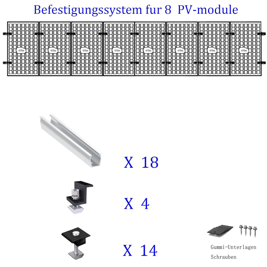 Solarmodul Halterung Befestigungssystem, Alu PV Modul Halterung mit 12CM Montageschiene und Befestig
