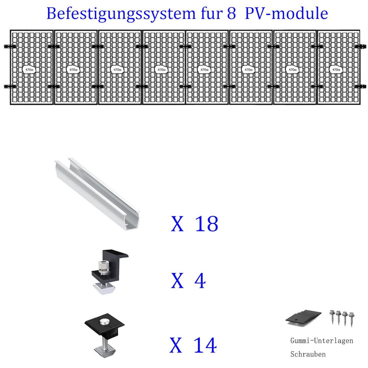 Solarmodul Halterung Befestigungssystem, Alu PV Modul Halterung mit 12CM Montageschiene und Befestig