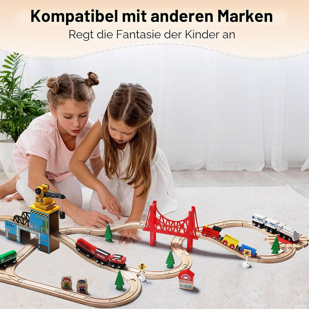 SainSmart Jr. 37 Pcs Holzeisenbahn und Züge Pack Eisenbahn Anfängerset Kompatibel mit Thomas Passend