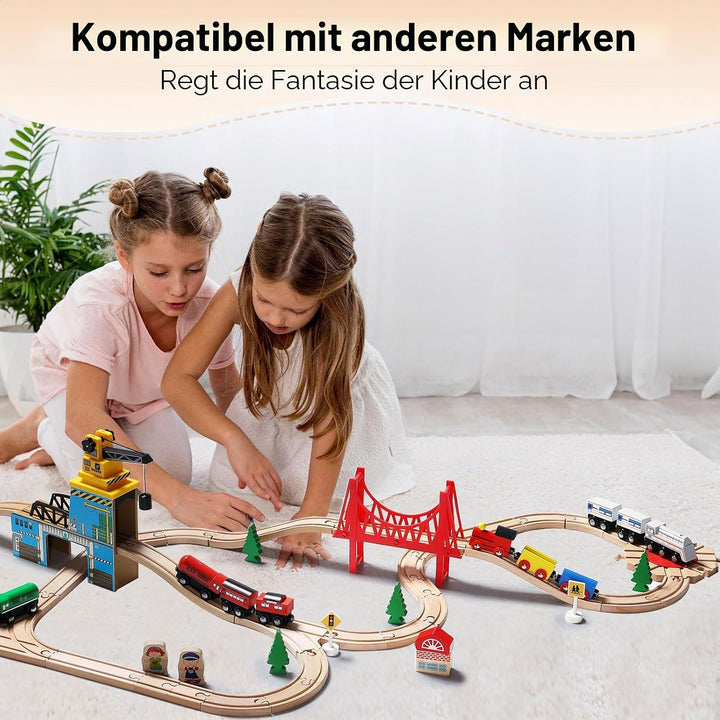 SainSmart Jr. 37 Pcs Holzeisenbahn und Züge Pack Eisenbahn Anfängerset Kompatibel mit Thomas Passend