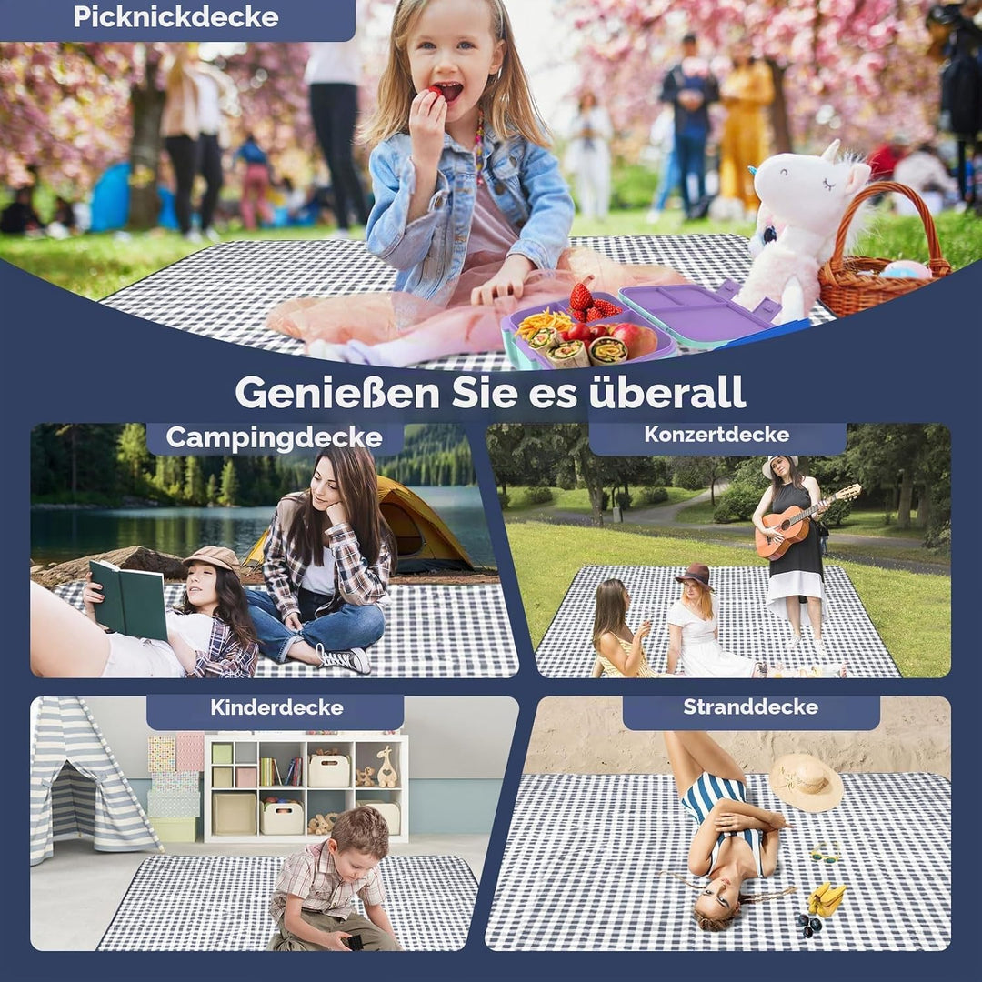 Picknickdecke, wasserdicht, 300 x 200 cm, grosse Stranddecke, sanddichte Picknickmatte mit Tragegrif