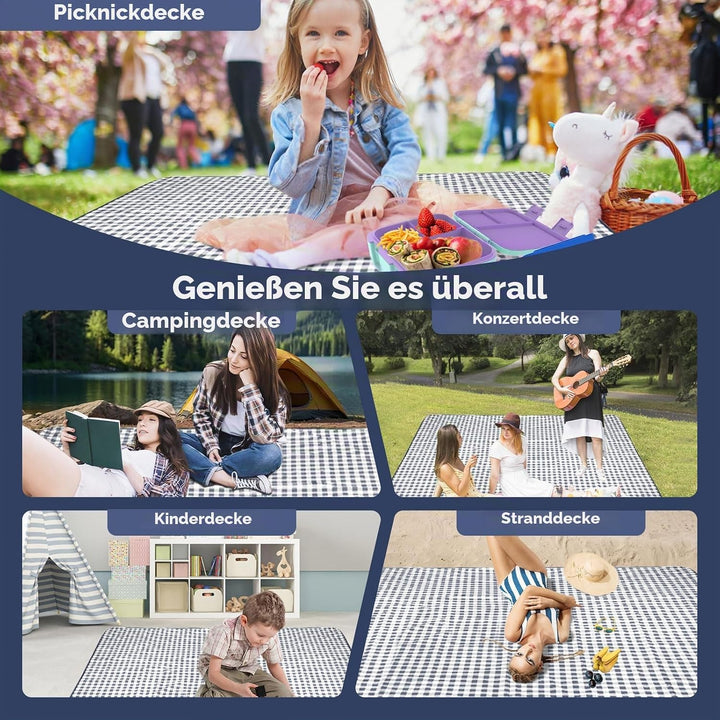 Picknickdecke, wasserdicht, 300 x 200 cm, grosse Stranddecke, sanddichte Picknickmatte mit Tragegrif