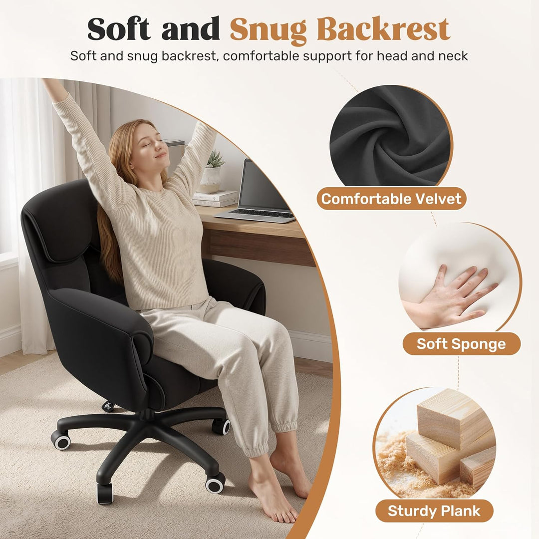 Ergonomischer Bürostuhl, Höhenverstellbarer Schreibtischstuhl mit Armlehnen, 360° Drehfunktion, Samt