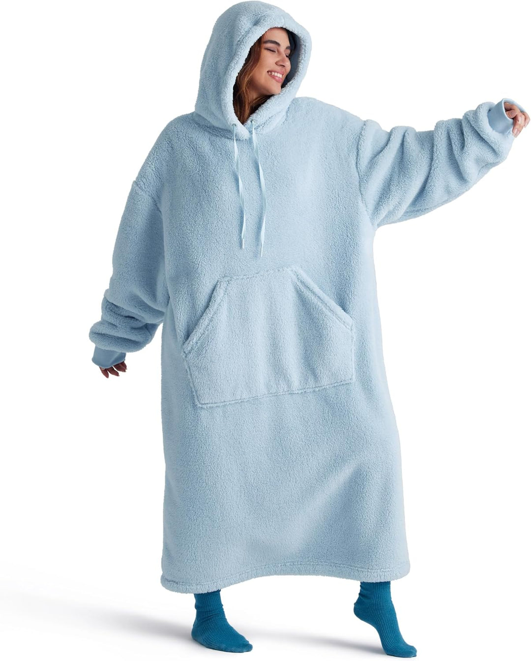 BEDSURE Hoodie Decke mit Ärmeln Kuschelpullover - Tragbare Decke zum Anziehen Erwachsene Hellblau, W