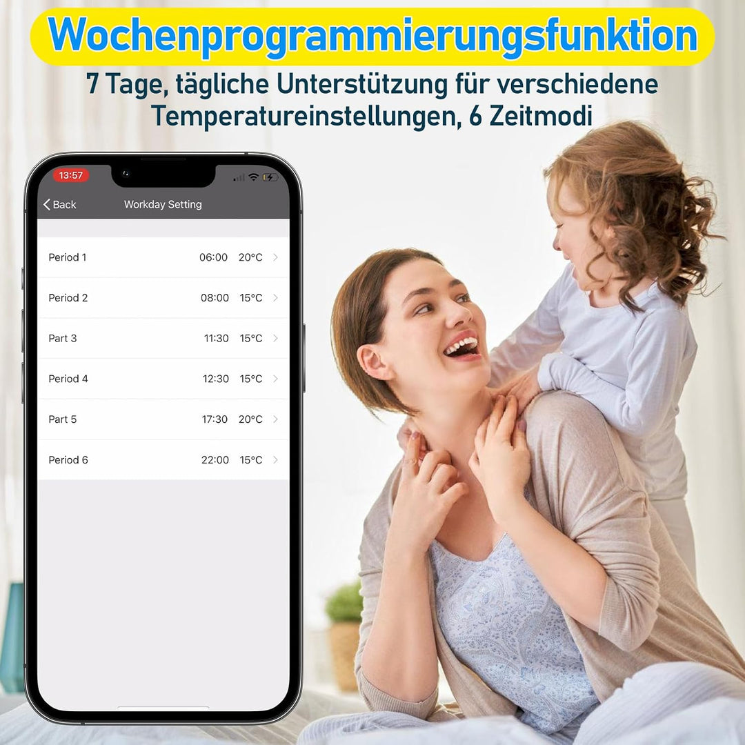 Heizkörperthermostat, WiFi Smartes Heizungsthermostat mit APP-Steuerung, inkl. 5 Adapter, kein Gatew