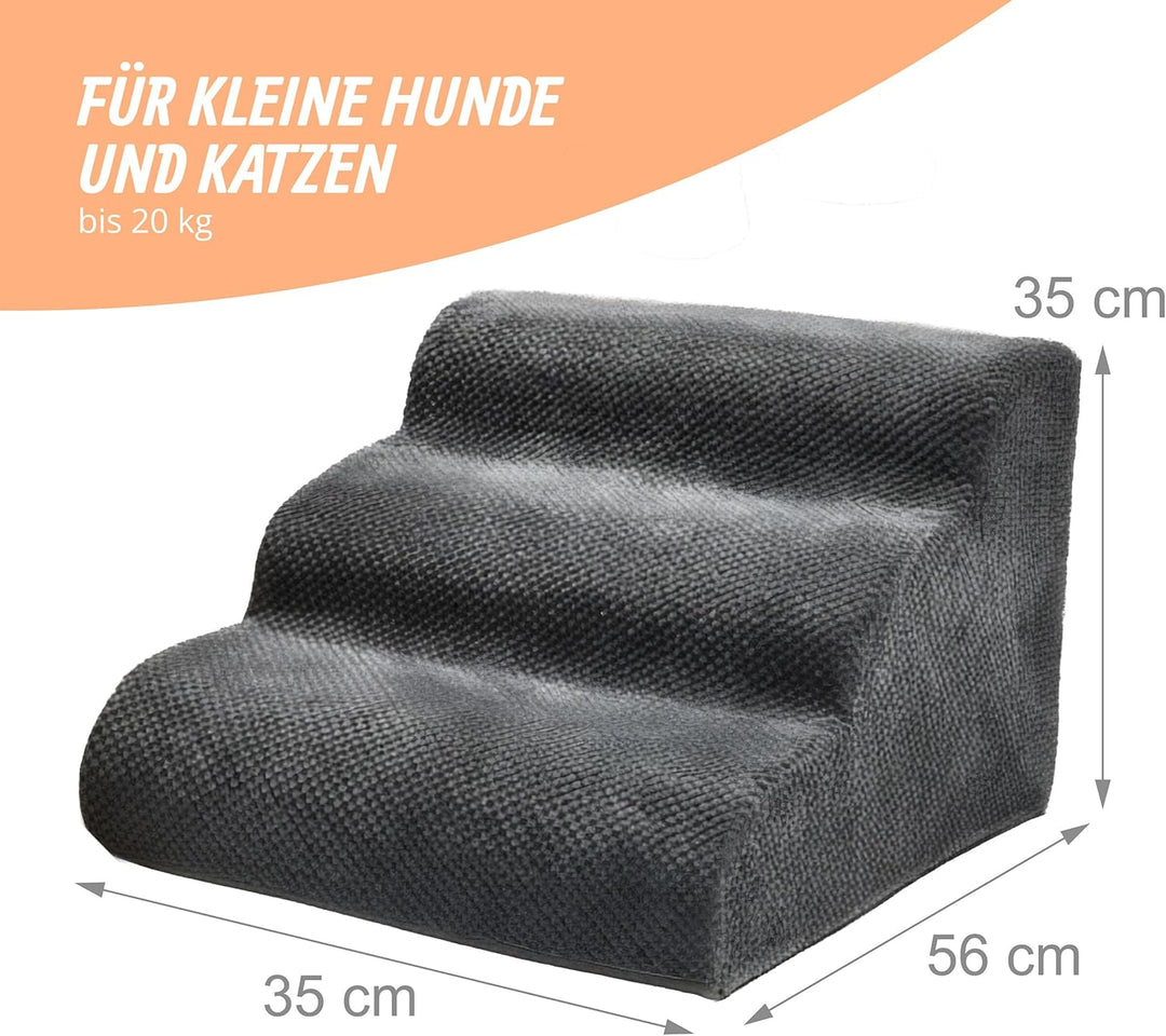 Relaxdays Hundetreppe, 3 Stufen, HxBxT: 35 x 35 x 56 cm, rutschfest, Stoffbezug, Haustiertreppe Bett