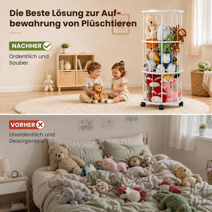 Stahll Gross Kuscheltier Aufbewahrung 145 cm mit 360° Bremsrädern | Stofftier Aufbewahrung mit Elast
