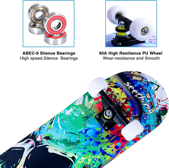 Skateboards für Anfänger, Kinder, Jungen, Mädchen und Erwachsene, 78,9 x 20,3 cm, 7-lagiger Ahorn, D