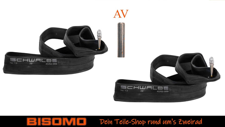 2er Set Fahrrad Schlauch 26 27,5-28 - 29 Zoll, Auto-Ventil AV, Fahrrad-Ventil DV, Sclaverand-Ventil