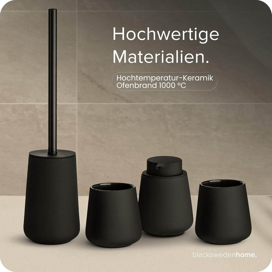 blackswedenhome. Badezimmer Set Schwarz - Hochwertiges Keramik Set - Seifenspender schwarzs, Zahnput