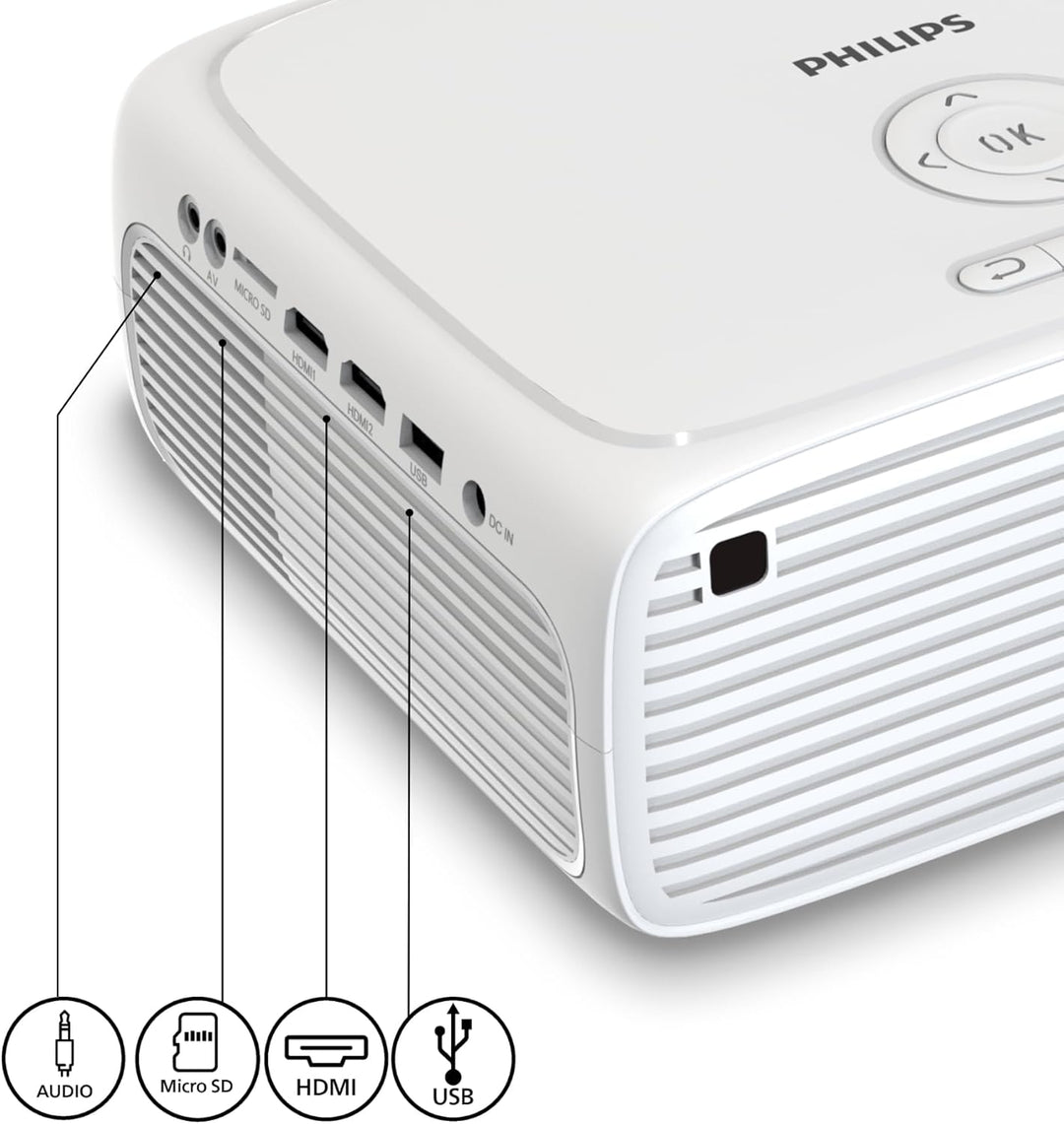 Philips NeoPix 200, Beamer Full HD 1080p, hoher Kontrast, mehrere Bildkorrekturen für eine flexible