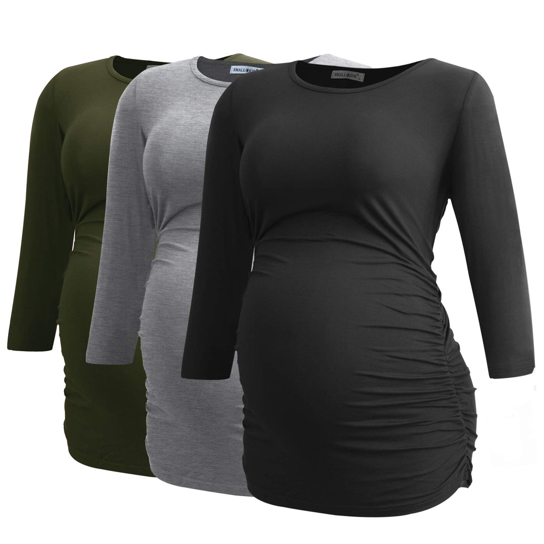 Smallshow Damen Schwanger Mutterschaft Oberteile 3/4 Ärmel Umstandsshirts Schwangere Tops Schwangers