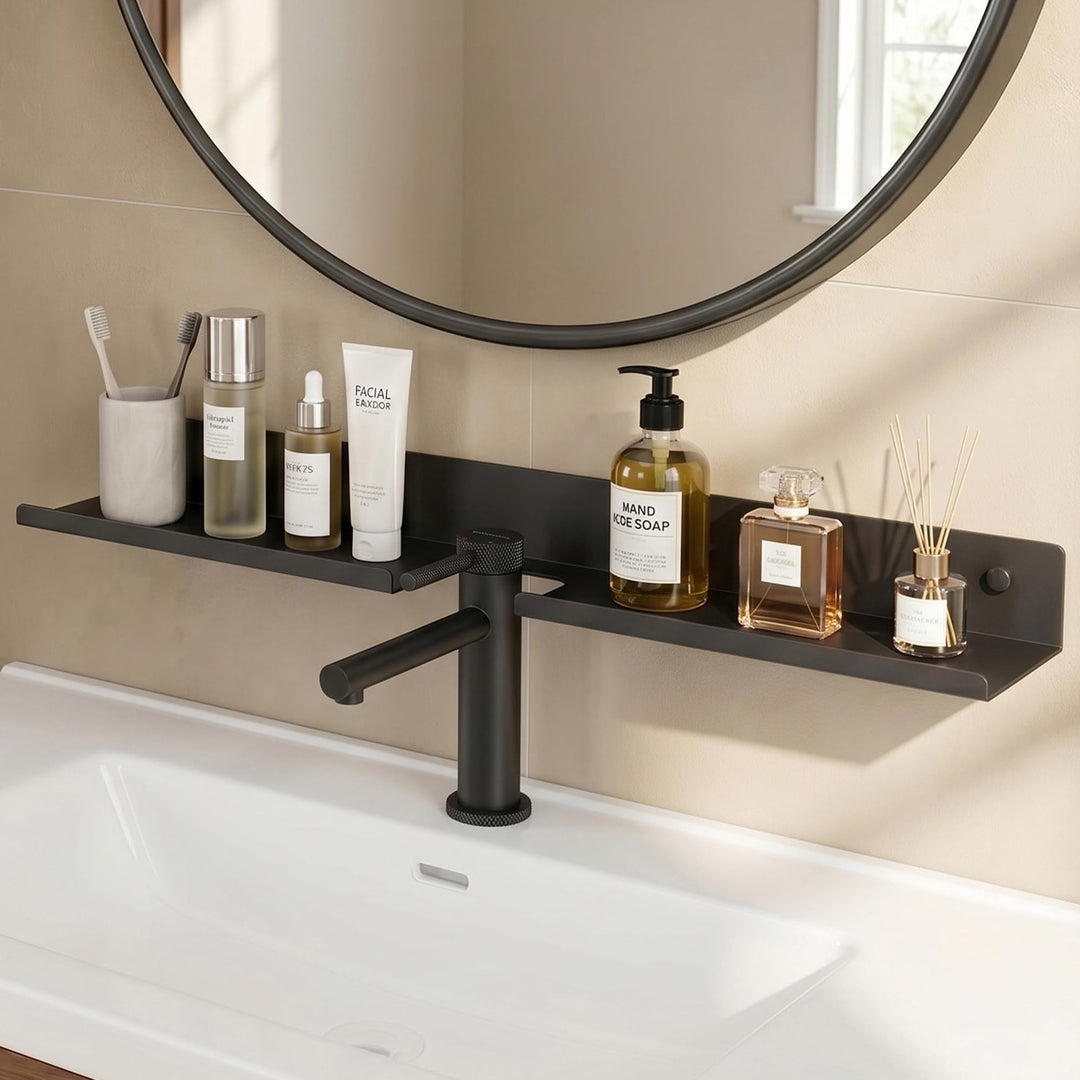 doporro Waschbecken Ablage 60 cm über dem Wasserhahn, Badezimmer Regal ohne Bohren oder zum Bohren,