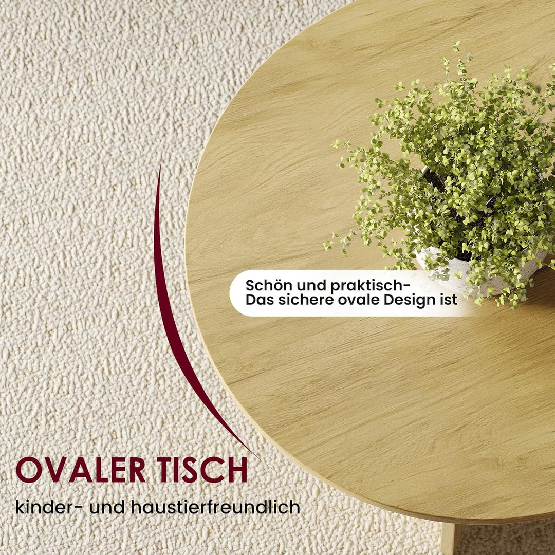 YOUDENOVA Couchtisch Ovaler Beistelltisch Holz Modern Wohnzimmertisch Coffee Table Klein Tisch für W