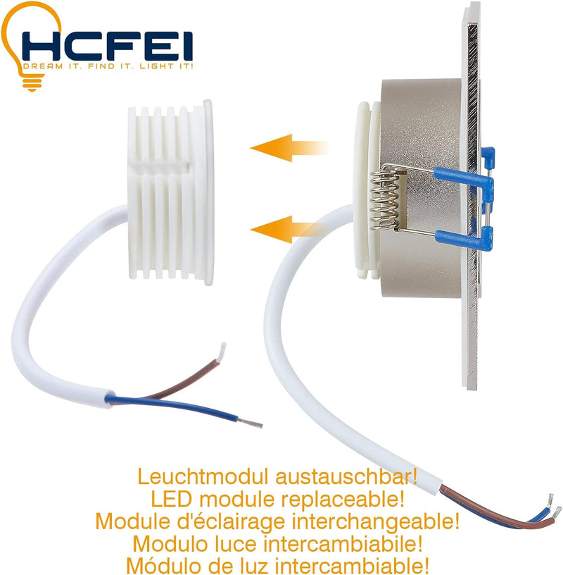 HCFEI 6er Set LED Einbaustrahler 5W dimmbar flach Eckig IP44 Badezimmer 230V Spot Aussen Warmweiss 3