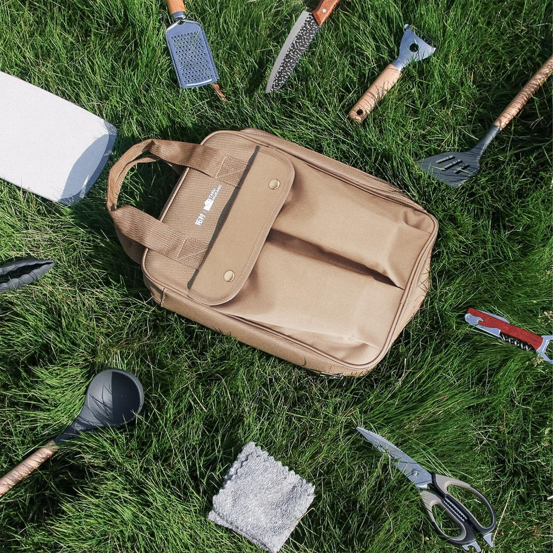 Sadodo Camping Küchenhelfer Utensilien Set 11 Teilig,Mit Organizer Tragtasche,Silikon Edelstahl Koch