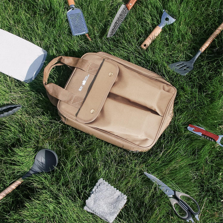 Sadodo Camping Küchenhelfer Utensilien Set 11 Teilig,Mit Organizer Tragtasche,Silikon Edelstahl Koch