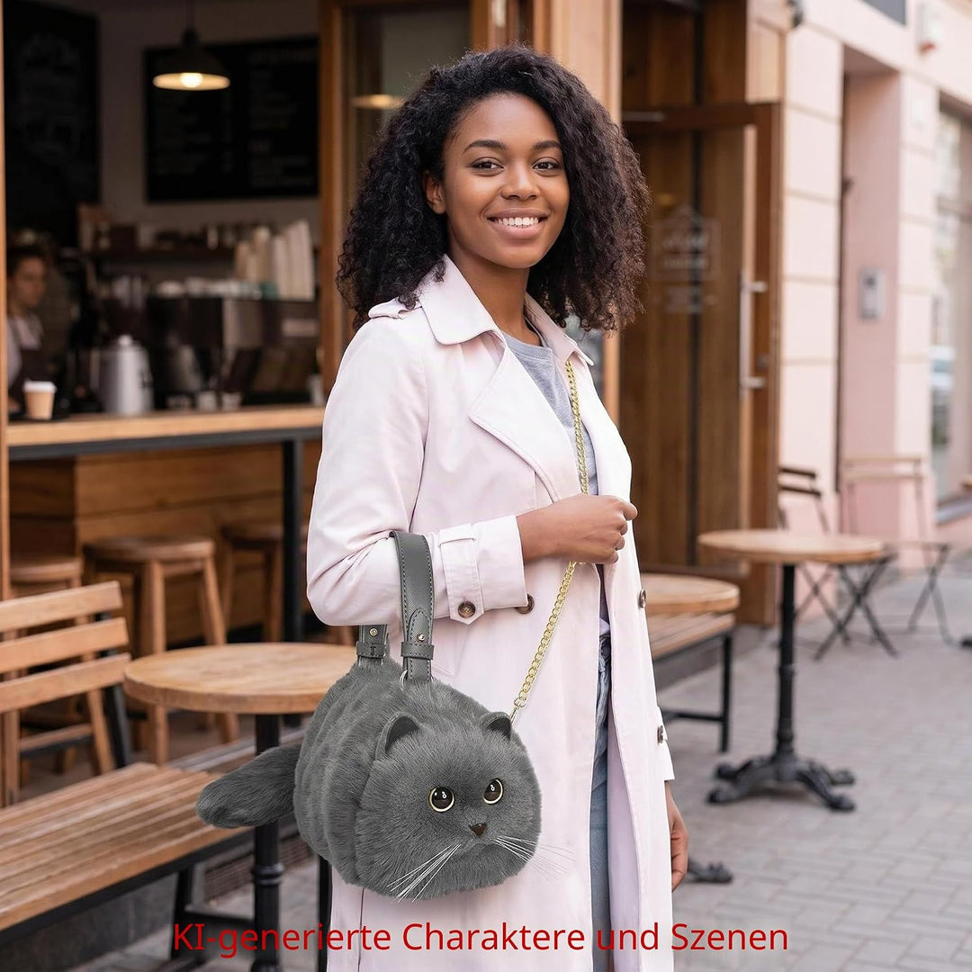 HUIJUFU Realistische Puffy-Plüsch-Katzentasche in Form Einer Umhängetasche für Frauen (Blaue Katze),